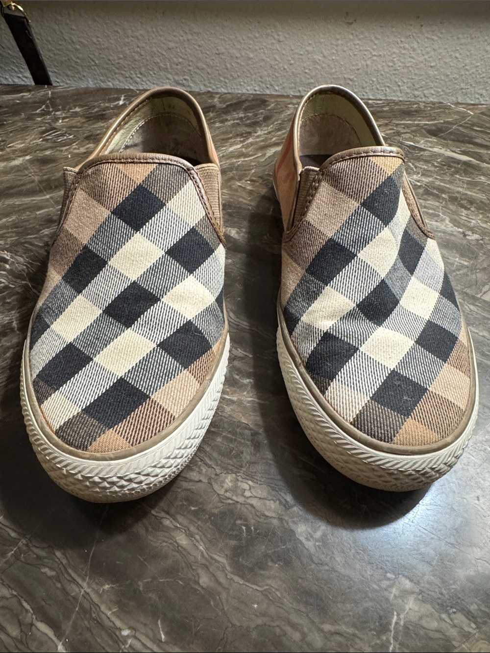 Burberry Women's Slip-On Plaid Moccasins - Beige, Black
